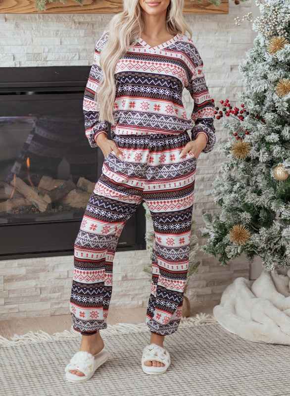 Christmas Geometric Pullover and Pants Lounge Set