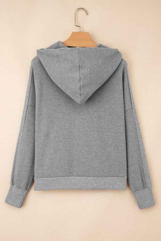 Waffle Zip Up Snap Button Hooded Jacket