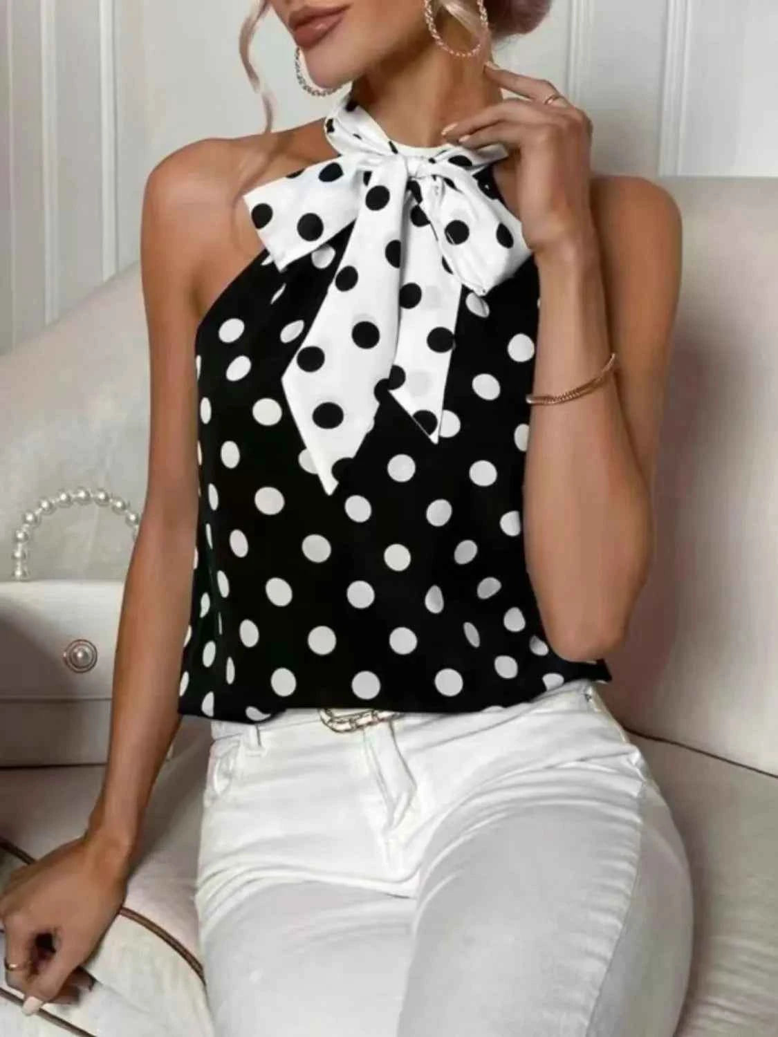 Polka Dot Tie Front Cami