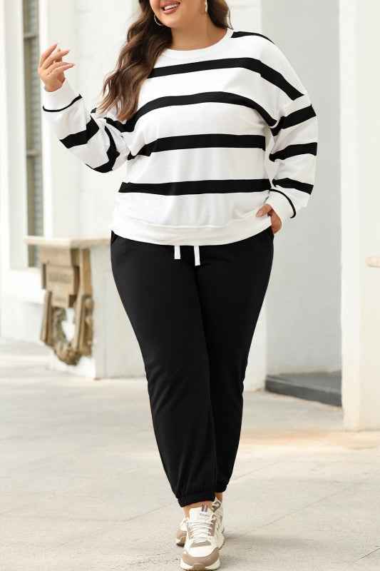 Stripe Drop Shoulder Top and Jogger Pants Set