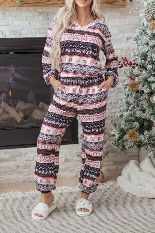 Christmas Geometric Pullover and Pants Lounge Set