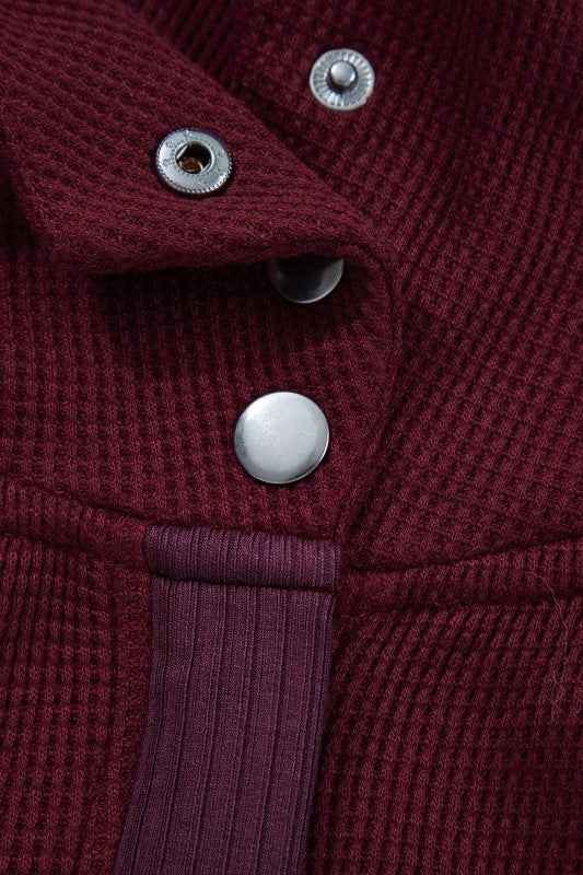 Waffle Zip Up Snap Button Hooded Jacket