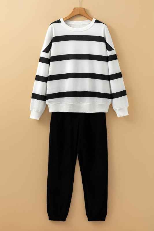 Stripe Drop Shoulder Top and Jogger Pants Set