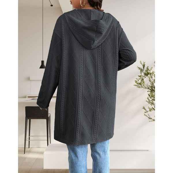 Womens Long Cardigans Cable Knitted Open Front