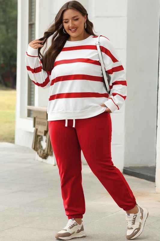Stripe Drop Shoulder Top and Jogger Pants Set