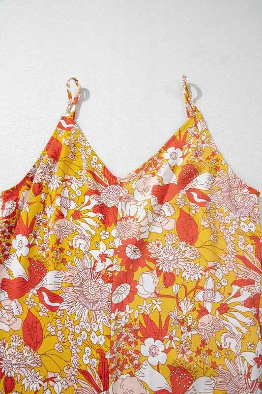 Floral V-Neck Wide Leg Sleeveless Jumpsuit