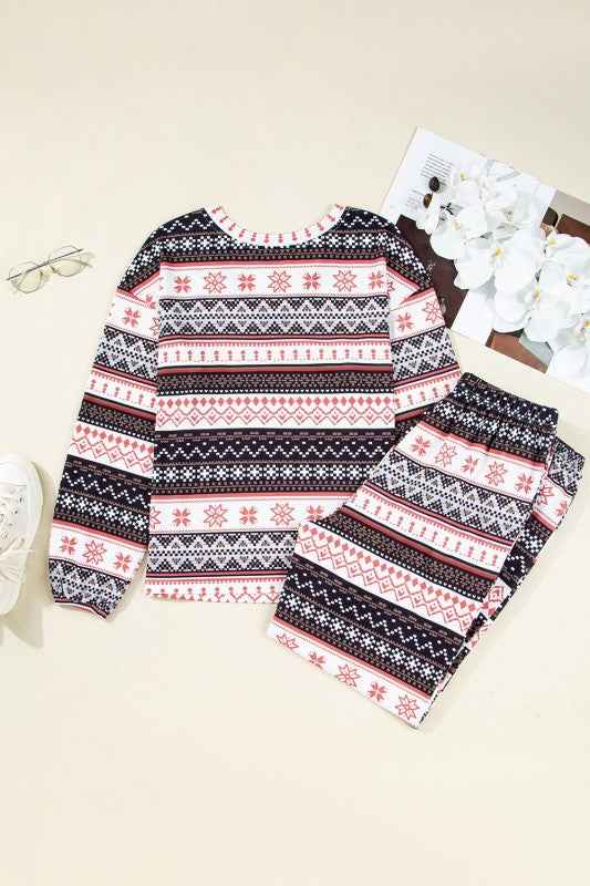 Christmas Geometric Pullover and Pants Lounge Set