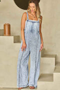 Frayed Exposed Seam Wide Leg Denim Overall