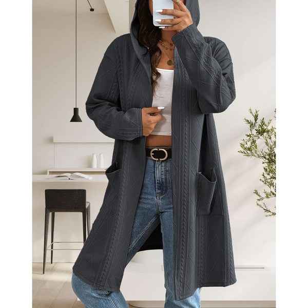 Womens Long Cardigans Cable Knitted Open Front