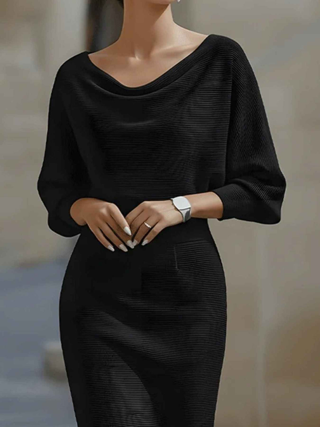 Cowl Neck Knit Bodycon Dress