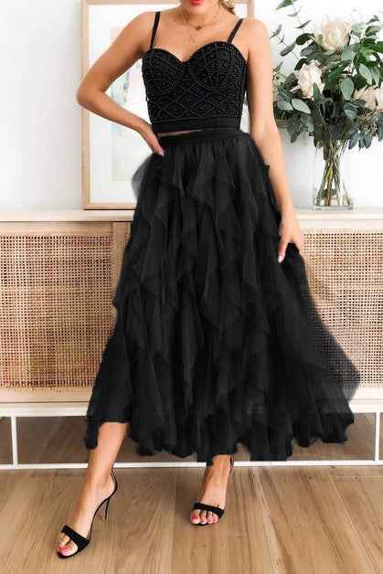 A Line Long Tulle Tiered Skirts