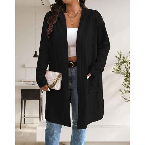 Womens Long Cardigans Cable Knitted Open Front
