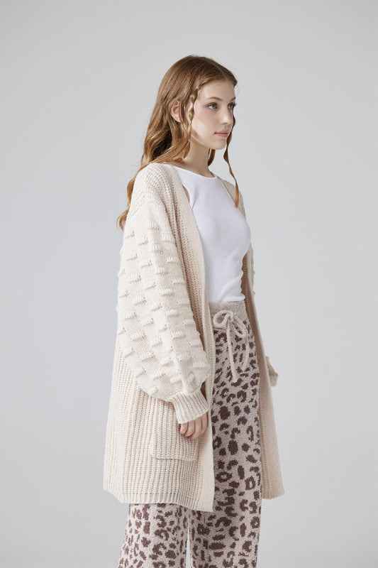 Oversized Pompom Sleeve Cardigan