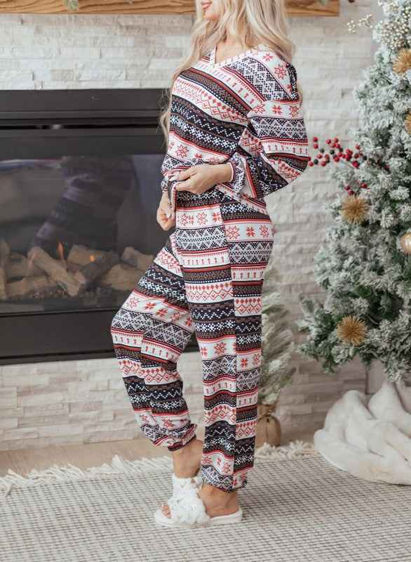 Christmas Geometric Pullover and Pants Lounge Set