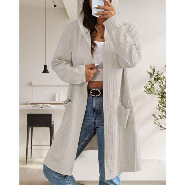 Womens Long Cardigans Cable Knitted Open Front