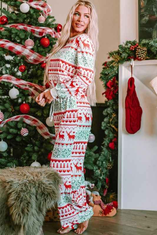Christmas Reindeer Fair Isle Stripe Pajama Set