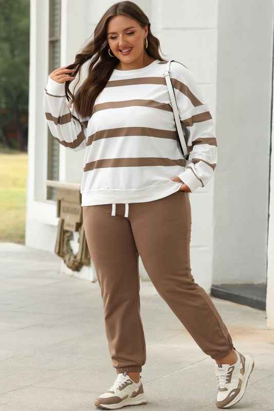 Stripe Drop Shoulder Top and Jogger Pants Set