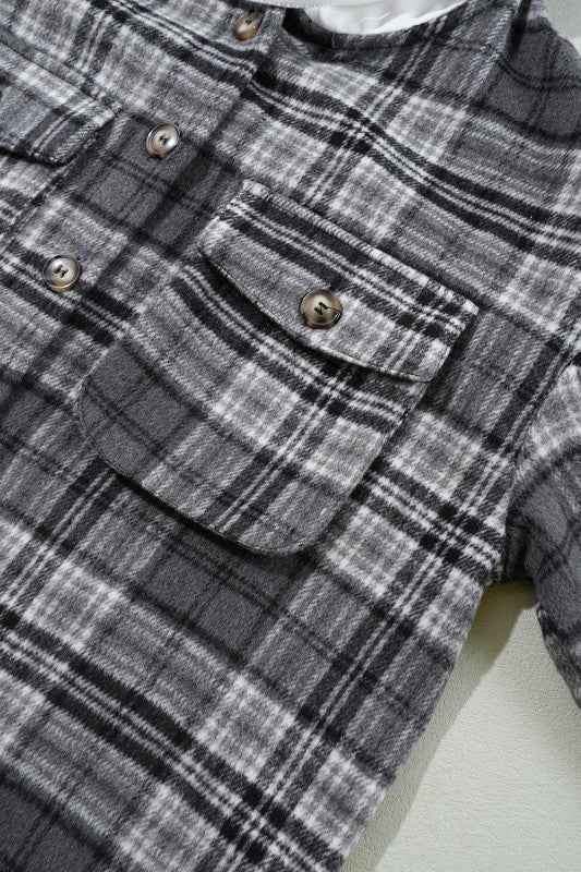 Plaid Pocketed Button-Up Hooded Shacket