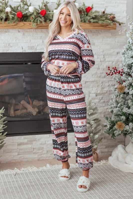 Christmas Geometric Pullover and Pants Lounge Set