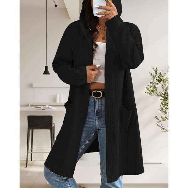 Womens Long Cardigans Cable Knitted Open Front