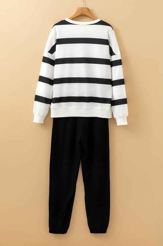 Stripe Drop Shoulder Top and Jogger Pants Set