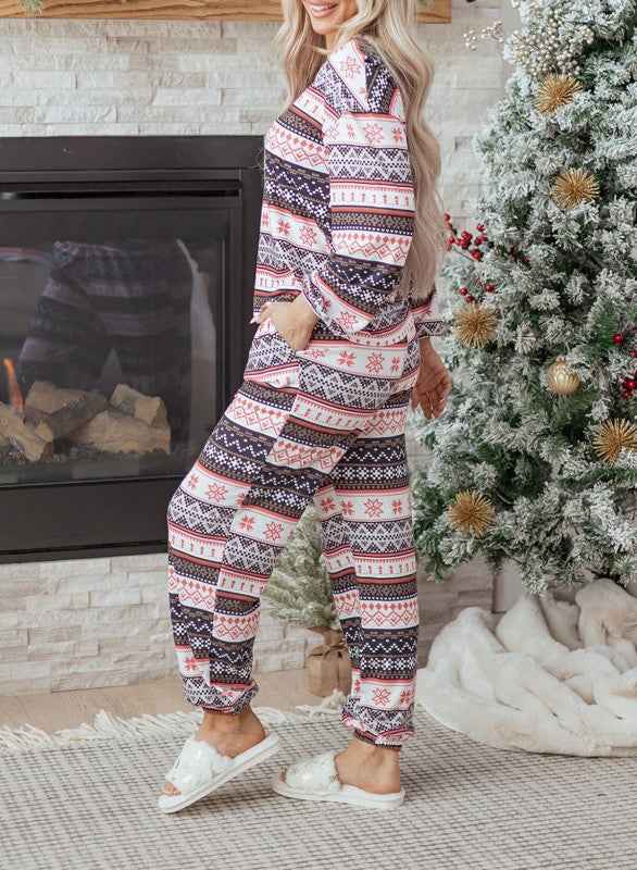Christmas Geometric Pullover and Pants Lounge Set