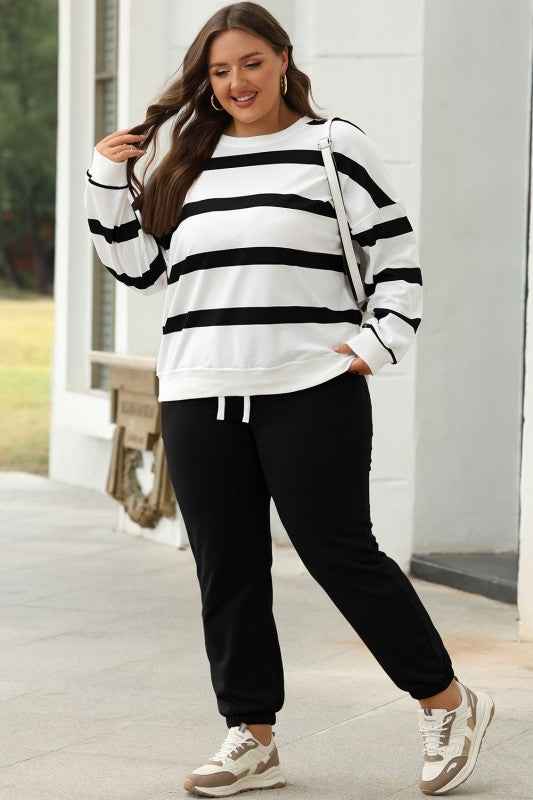 Stripe Drop Shoulder Top and Jogger Pants Set