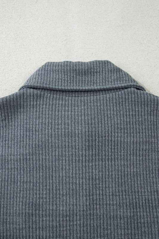 Ribbed Knit Flap Pocket Button-Up Shacket
