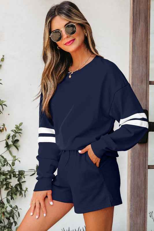 Varsity Stripe Sweatshirt and Short Set