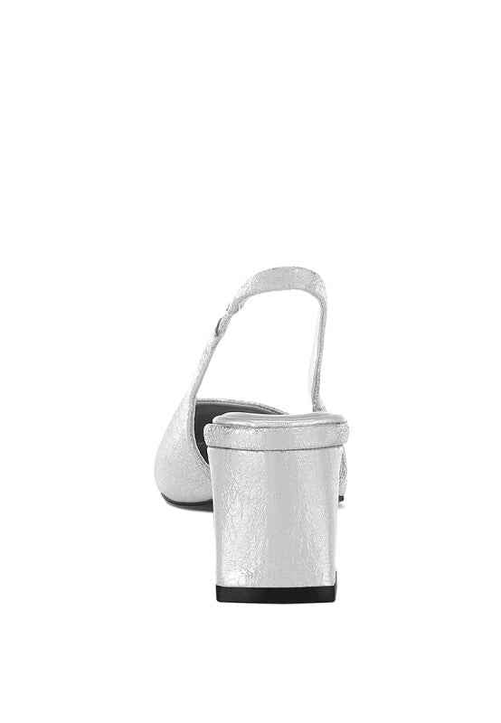 Amberin Crinkled Metallic Slingback Heels