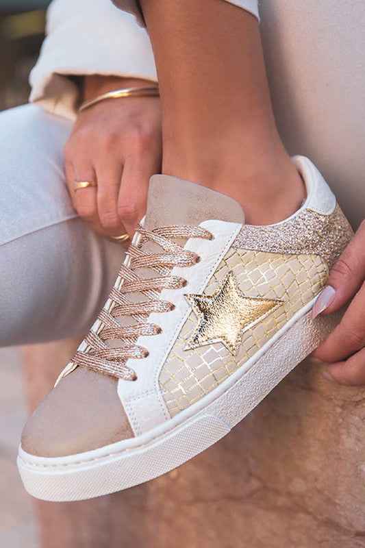 Star Patchwork PU Leather Lace-up Sneakers
