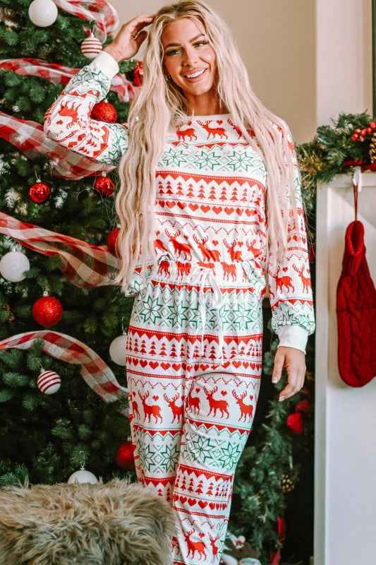 Christmas Reindeer Fair Isle Stripe Pajama Set