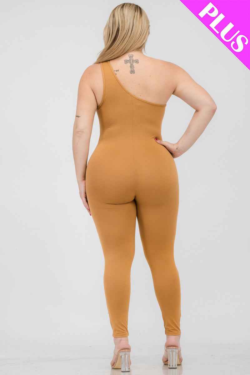 Plus Size Solid Color One Shoulder Jumpsuit (CAPELLA)