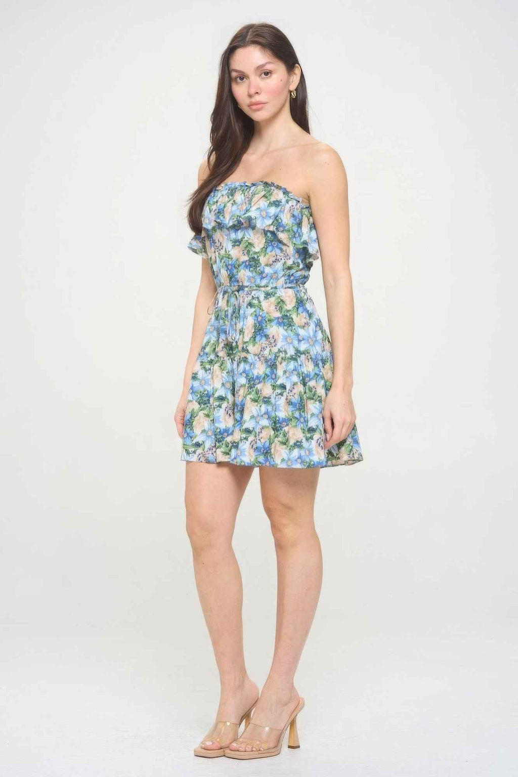 Berry Flower Ruffle Tube Top Mini Dress