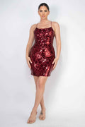 Sequin-studded crisscross back mini dress