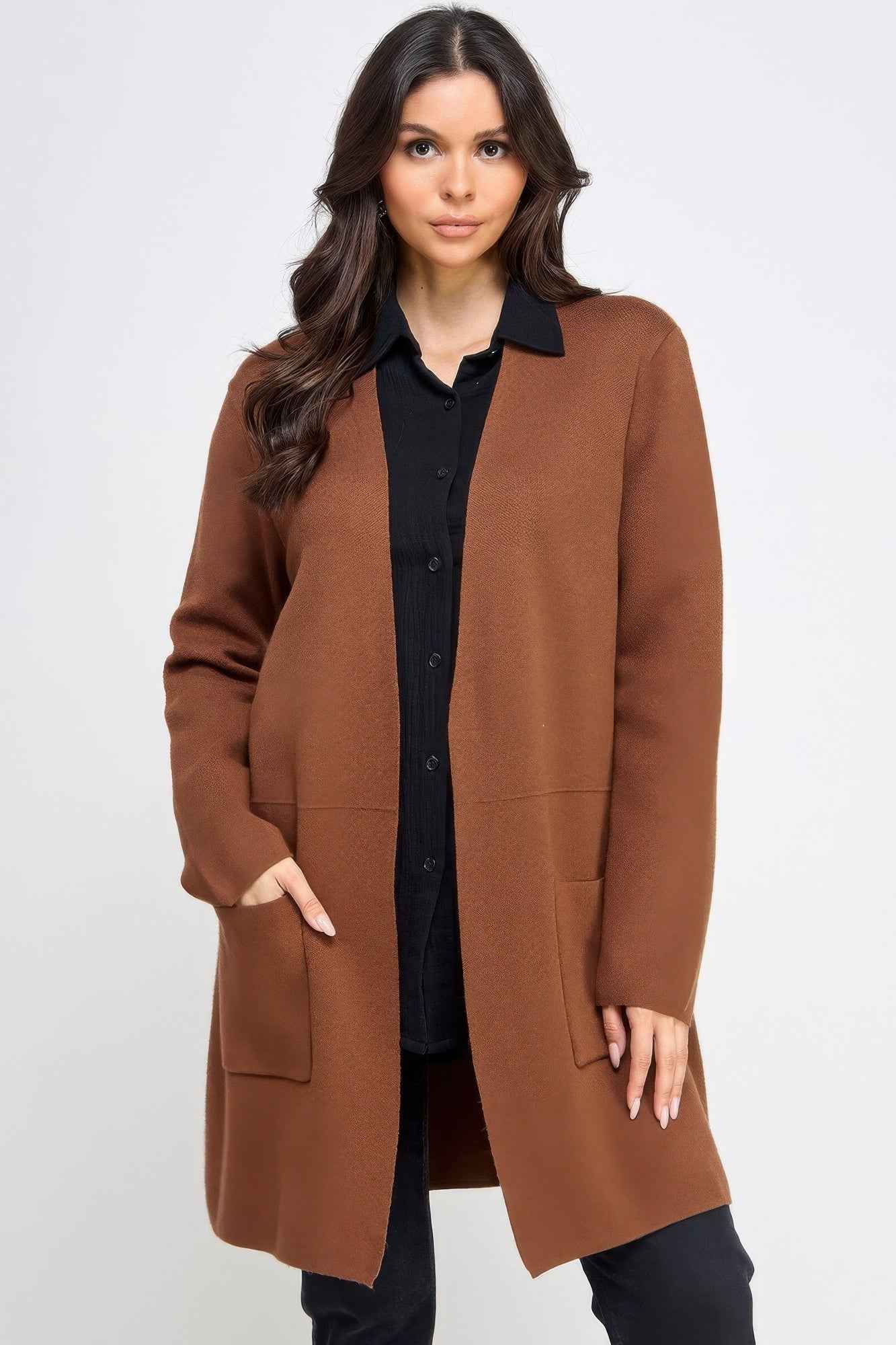 Basic Soft Long Line Open Front Sweater Cardigan