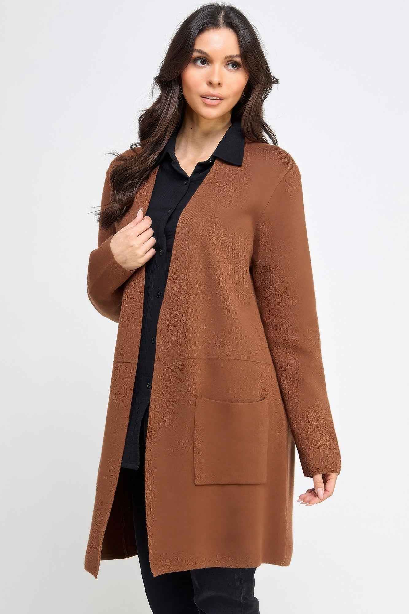 Basic Soft Long Line Open Front Sweater Cardigan