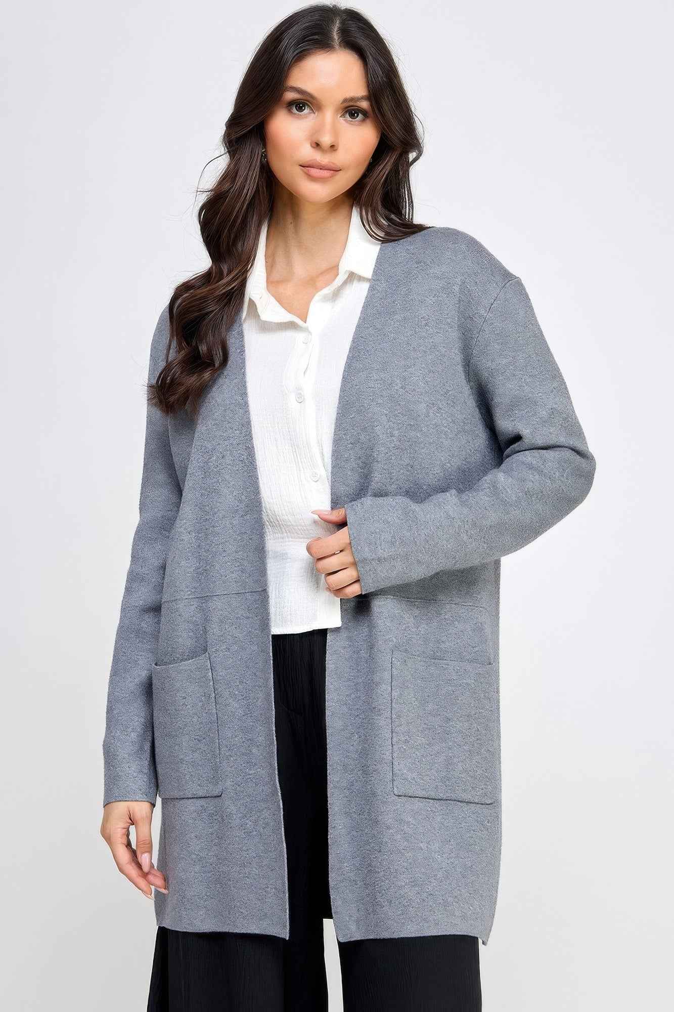 Basic Soft Long Line Open Front Sweater Cardigan