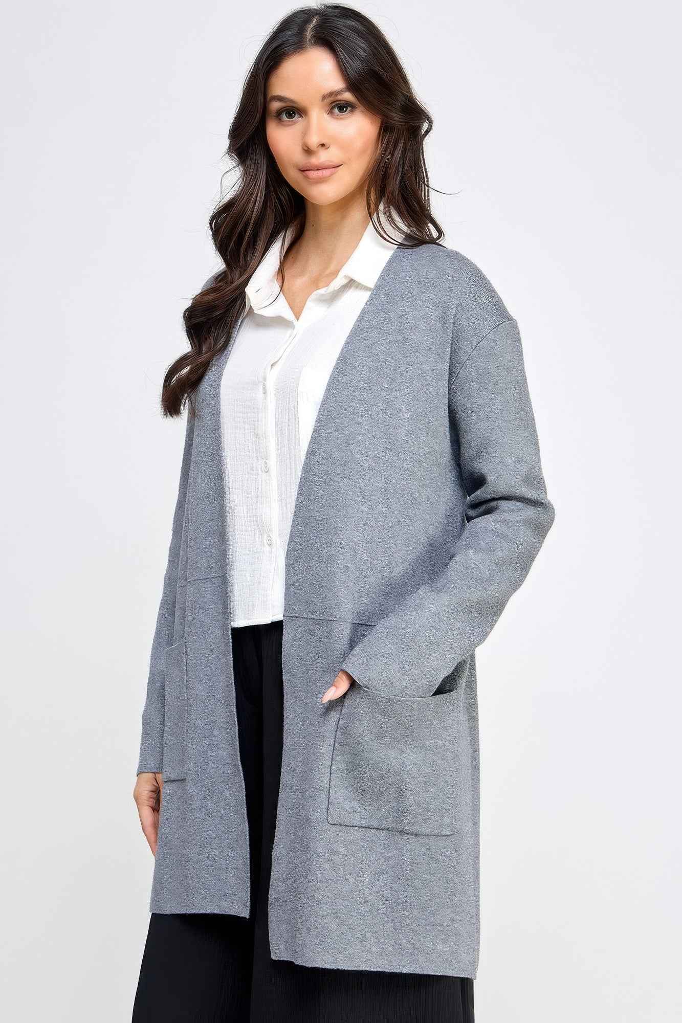 Basic Soft Long Line Open Front Sweater Cardigan