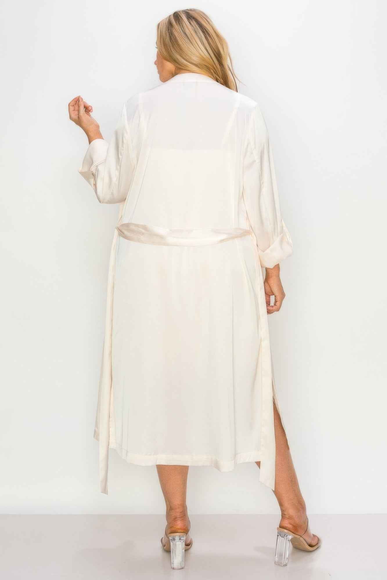 Satin Strap Dress With Self Belt Coat Set