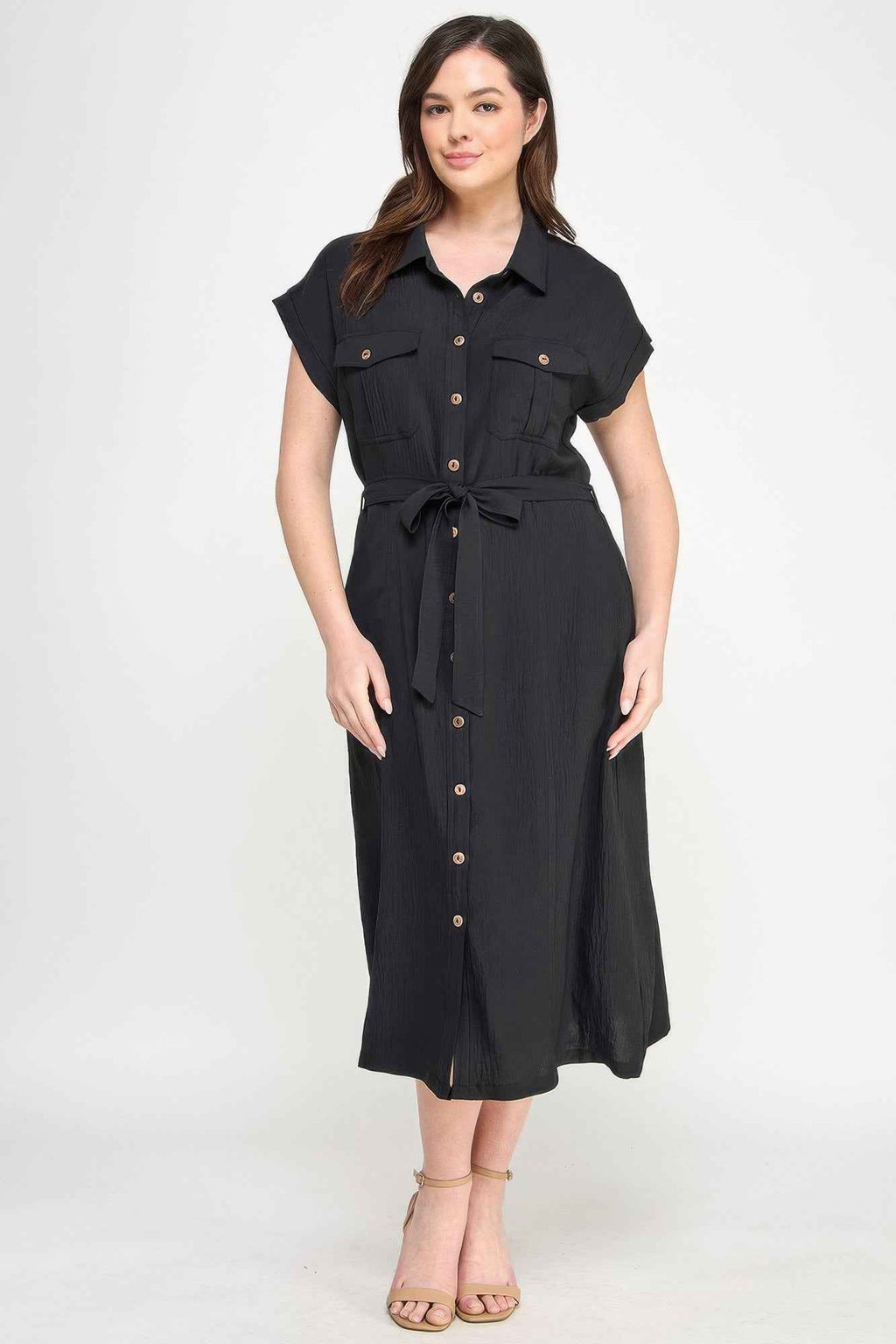 Front Tied Buttoned Short Sleeve Dress