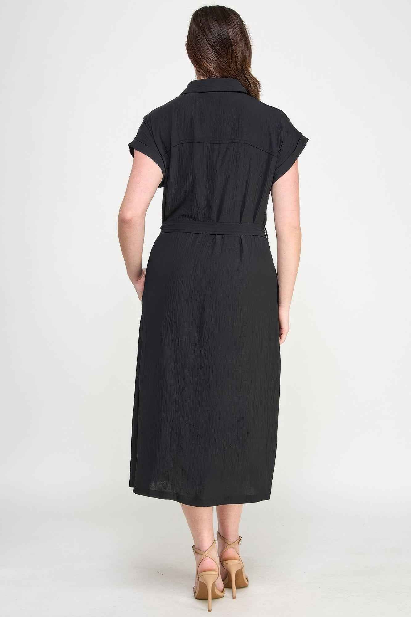 Front Tied Buttoned Short Sleeve Dress