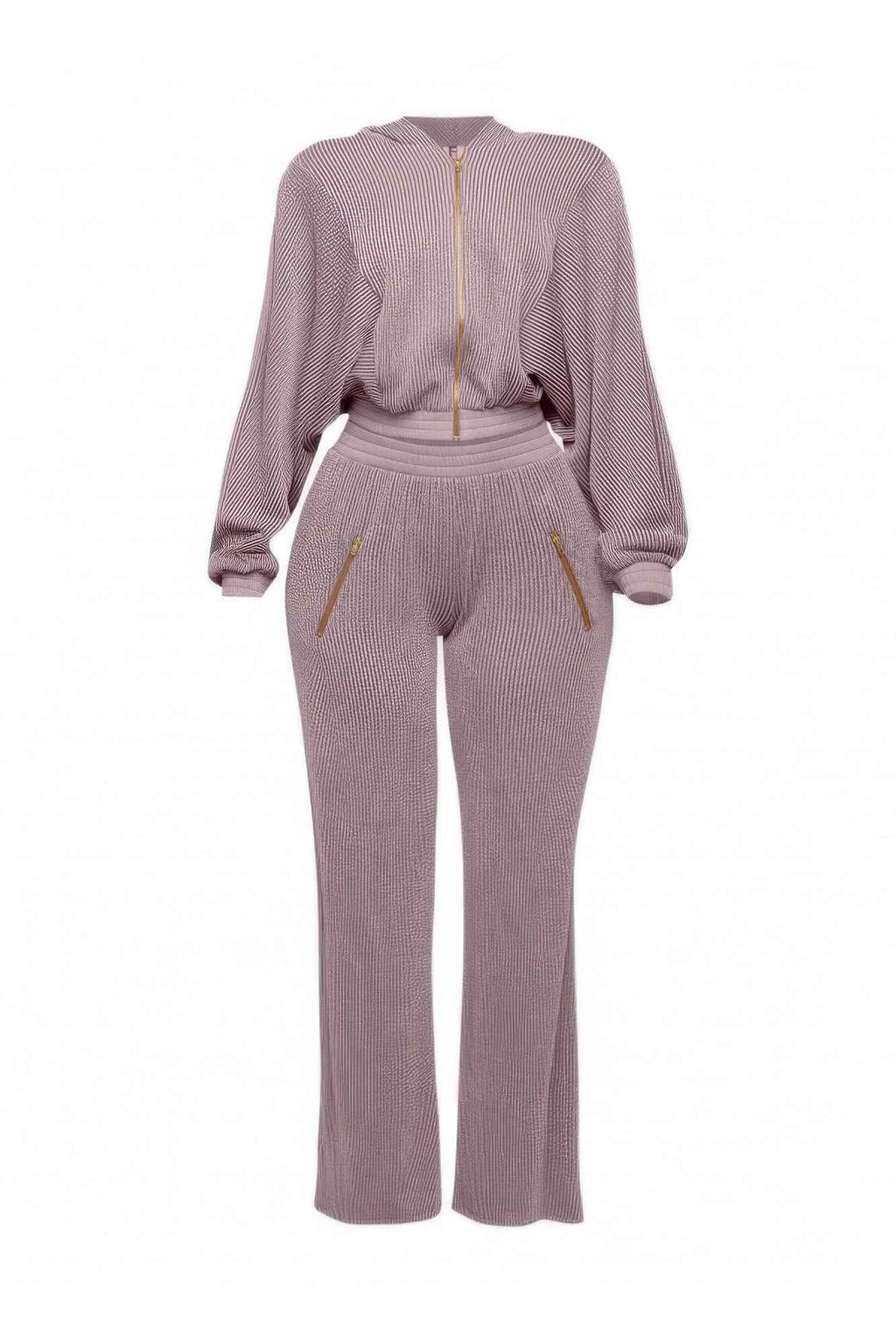 Zipper Closure Hoodie Jacket & Pants Set