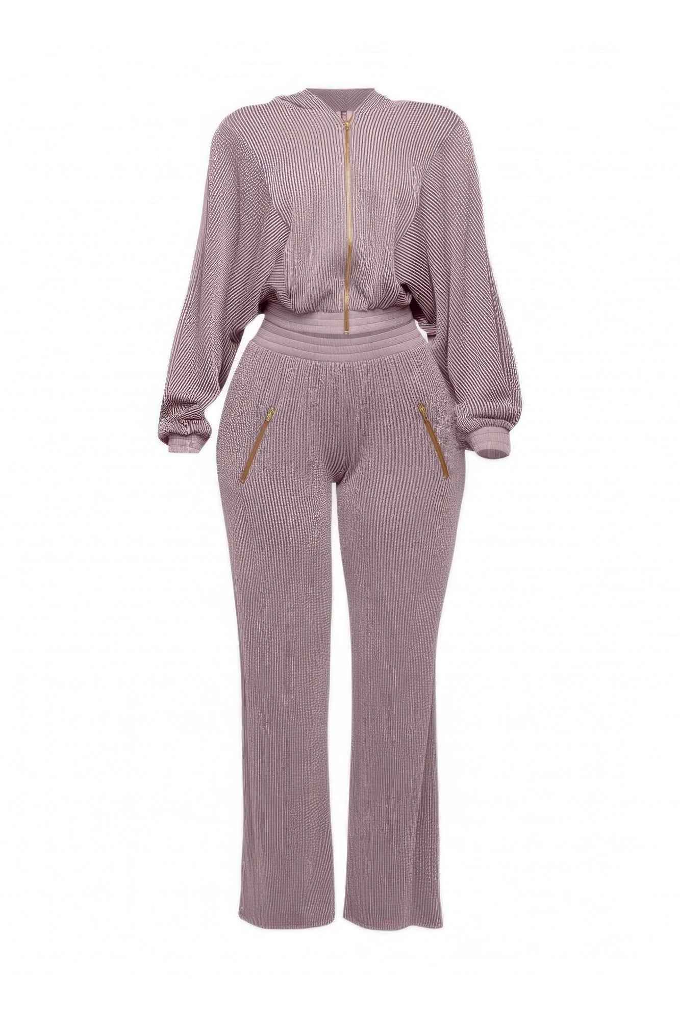 Zipper Closure Hoodie Jacket & Pants Set