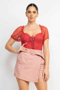 Shirred Mesh Sleeve Bodysuit