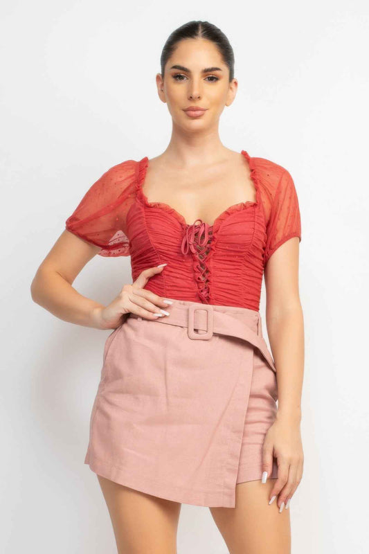 Shirred Mesh Sleeve Bodysuit