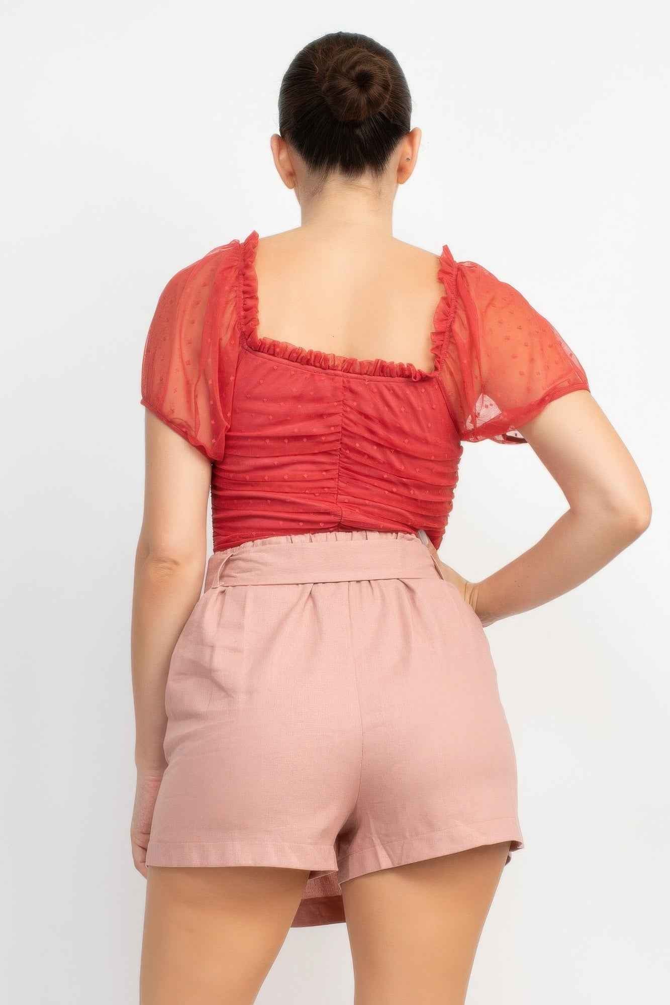 Shirred Mesh Sleeve Bodysuit