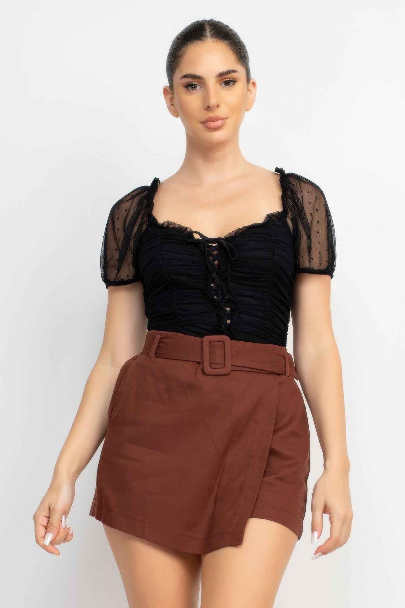 Shirred Mesh Sleeve Bodysuit