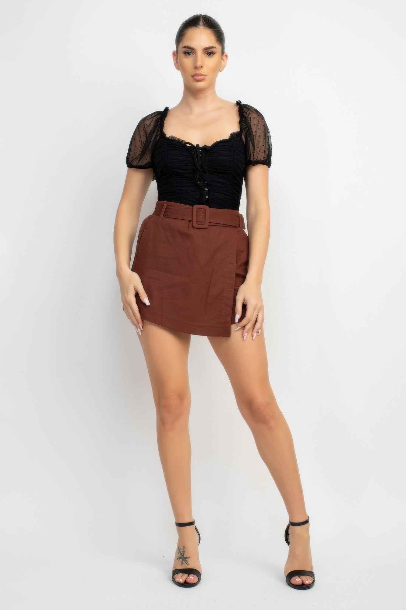 Shirred Mesh Sleeve Bodysuit