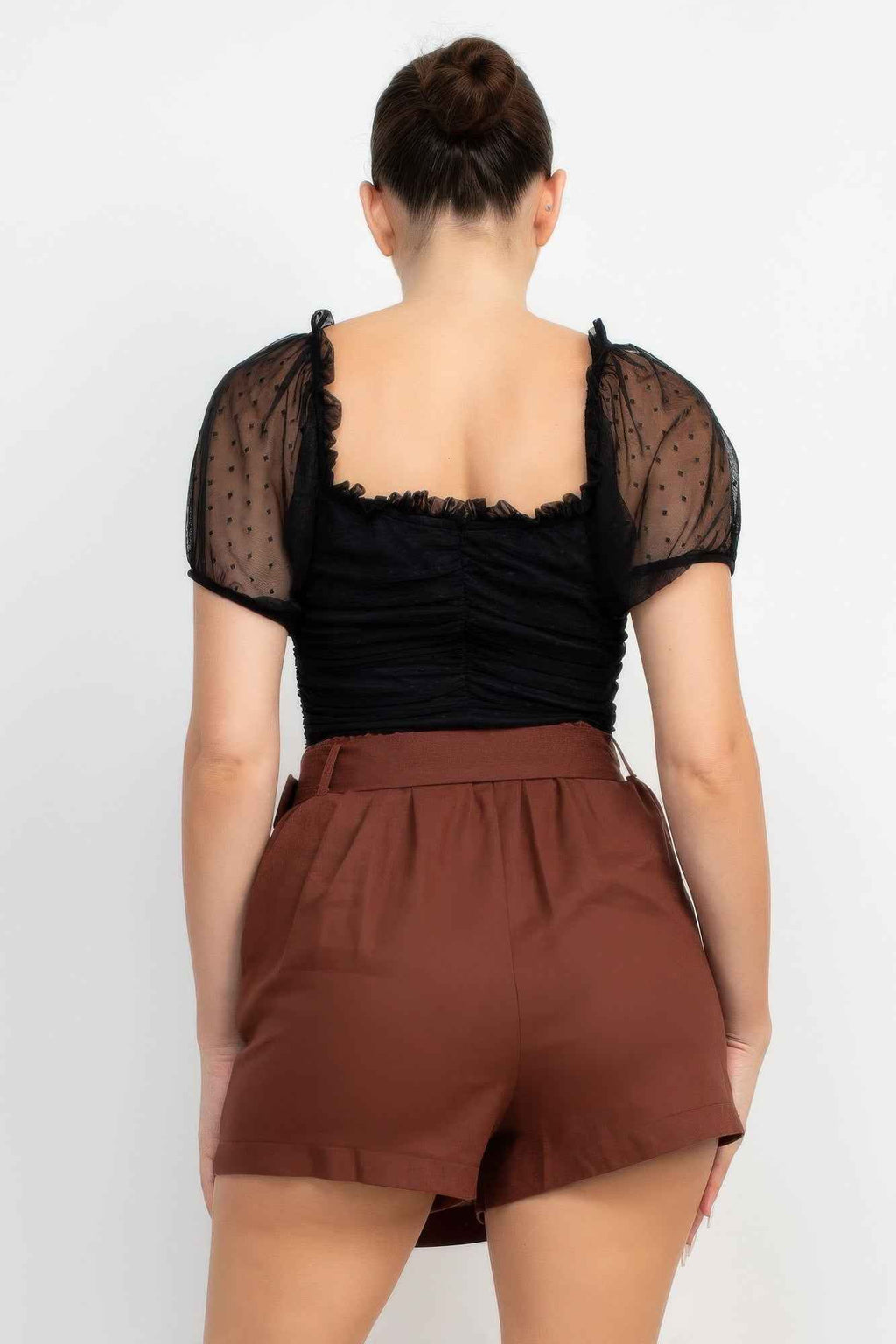 Shirred Mesh Sleeve Bodysuit